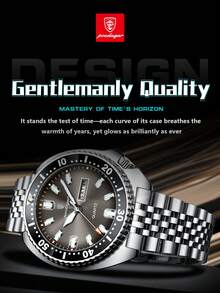 POEDAGAR 1件装时尚男士不锈钢防水夜光石英表，带旋转表圈，奢华双日期显示，商务男士腕表，适合工作场合，男士礼品 - 銀色 - 查看 9