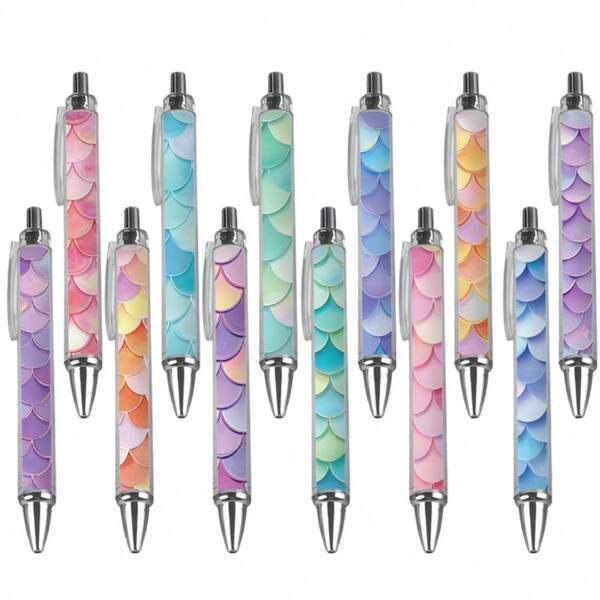 12 canetas esferográficas com tema de escama de sereia, canetas esferográficas em formato de escama de peixe, tinta preta, presentes de Natal, registre momentos festivos, aparência adorável, experiência de escrita agradável