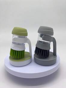 1PC Press-Type Kitchen Dish Brush With Handle, Kitchen Scrub Brushes For Cleaning, Dish Scrubber With Nylon Bristles For Sink, Pots, Pans, Grease Cleaner For Pots Pans & Dishes Multipurpose Cleaning Tool,Bottle Brush,Kitchen Accessories