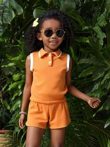 Young Girls Polo Co-Ords - Camel - View 1