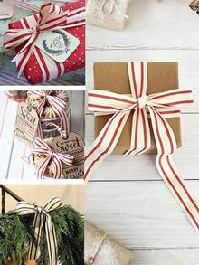 5 Yard Roll Christmas Striped Ribbon,Gift Wrap Ribbon Natural Craft Accessory Satin Ribbon, DIY Crafts, Holiday Wedding Valentine's Christmas Birthday Party Decorations Valentine's Day