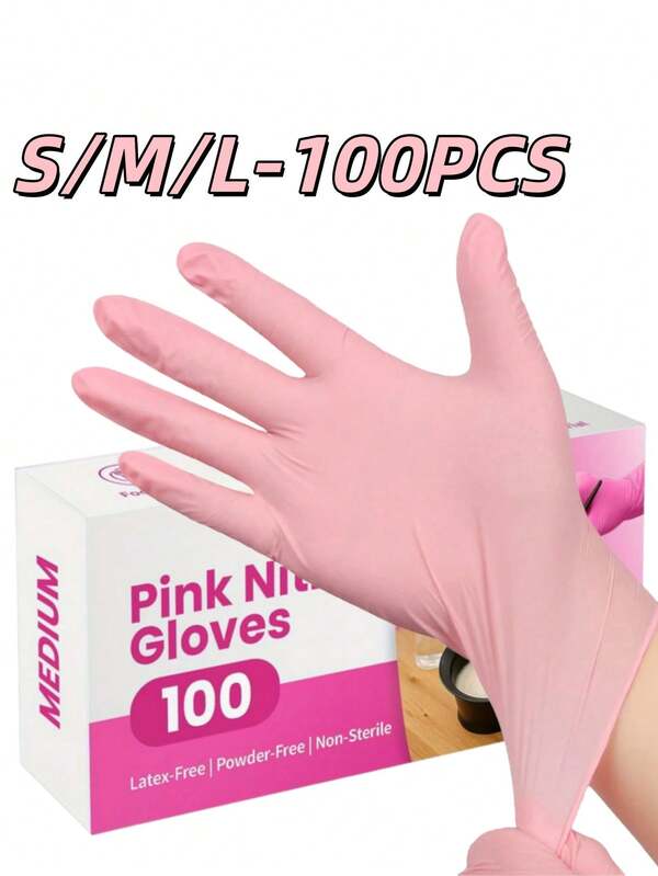 100 Disposable Pink Nitrile Gloves; Suitable For Use In The Kitchen, Tattoo Parlors, Hair Salons, Pet Grooming, Nail Salons, And Household Cleaning. These Gloves Are Powder-Free, Ambidextrous, Custom-Fit, Comfortable, Durable, And Disposable. They Are Ideal For Household Cleaning And Hygiene. Made Of High-Quality Nitrile Material, They Are Comfortable To Wear And Suitable For Both Home And Professional Use. (Unboxed)