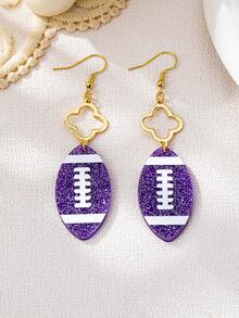 1 par de pendientes elegantes y de moda con trébol de cuatro hojas de metal y colgante de fútbol de acrílico