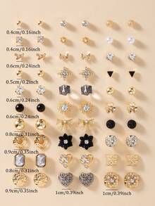 Bộ 30 đôi khuyên tai đính ngọc trai giả hình trái tim và bướm bằng kim loại đen đơn giản dễ thương thời trang, quà tặng trang sức, thích hợp đeo hàng ngày - Nhiều màu - Xem 6