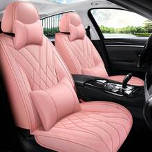 Waterproof 5 Seat Luxury PU Leather Car Seat Covers Full Set Cushion Protector Fit Single Front Seats And Solid Bench 40/60 50/50 60/40 Split Bench Back Universal Fit For Most Cars - 純粉紅色 - 查看 11