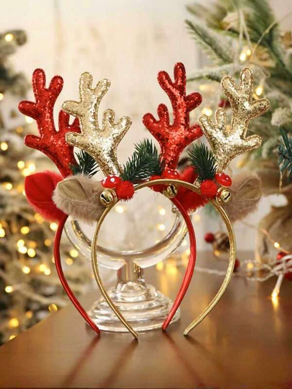 1 Stück - Weihnachts-Haarreife, Weihnachts-Geweih-Haarschmuck für Frauen, Feiertags-Dekorations-Geschenke, große Schleifenhaarreife, Haarschmuck, Weihnachts-Dekorations-Geschenke