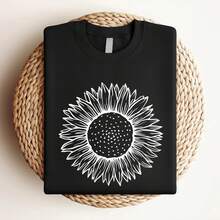 180g pure Cotton Sunflower , Sunflower Shirt, Floral Tee Shirt, Flower Shirt, Garden Shirt, Womens Fall Shirt, Sunflower Tshirt, Sunflower Shirts.Wildflower Unisex women Stylish Soft T-Shirt For Women Casual designer clothes female Women Top Graphic Tees Breathable - Negro - Ver 3