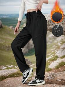 Calça de Trilha Impermeável e à Prova de Vento para Mulheres - Calça Cargo de Softshell Térmica Grossa com Bolsos com Zíper, Punhos com Cordão Ajustável, Jogger de Inverno Quente e Confortável para Uso Diário, Corrida, Escalada ao Ar Livre, Trekking, Camping e Descanso em Casa