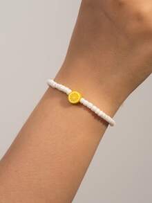 1 pieza Pulsera de cuentas de arcilla de polímero con limón y cuentas blancas para mujeres, pulsera con diseño de fruta linda y elegante para niñas y niños, pulsera pastoral simple para uso diario