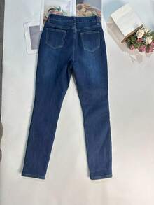 Warm Thermal Lined Skinny Stretch Jeans, Winter - Dark Wash - View 7