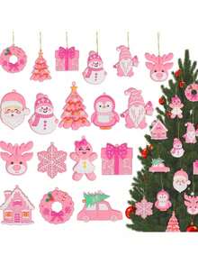 12/24 Stücke rosa Weihnachtsdekoration für Weihnachtsbaum Dekoration - Liebevolle PVC rosa Weihnachtsbaum Dekorationen, ideal zum Schmücken von Weihnachtsbäumen, passend zu Weihnachtsmann Weihnachtsdekoration, Ergänzung zu Weihnachtsdekorationen, kombinierbar mit Lebkuchenhaus Displays, als süße Weihnachtsgeschenke, als nützliche Weihnachtsbaum Aufhänger, und auch als charmante Weihnachtsgeschenke