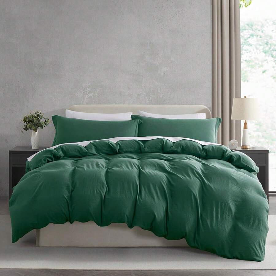 Soft Prewashed California King Duvet Cover Set, 3 Piece, Zipper Closure, 104x98 Inches Duvet Cover And 2 Pillow Shams - No Comforter, In 2025 - 深綠色(無被子) - 查看 1