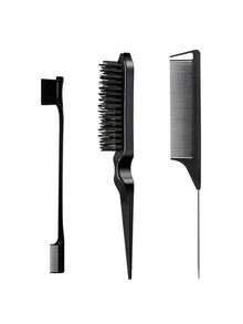 Haarbürsten- und Kammset, doppelseitige Bürste & Kamm für Konturen, Kamm mit spitzem, kleiner zahnbürstenartiger Kamm, professionelle Friseurpflegetools für Perücke, Pferdeschwanz, Zöpfe, Naturhaar, Sleek-Back-Frisuren, weiche Konturbürste, Reise-Urlaubsartikel, Haarzubehör für Frauen, Friseurwerkzeuge, Reisezubehör, Frisur, Friseur, Haarbürste, Bürstenhaarset, Kamm Haar, Locken Kamm, Entwirrbürste, Haarbürste für Frauen, Friseur, Friseurzubehör, Friseursalon, Friseurausrüstung