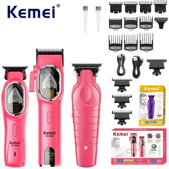  KEMEI 专业无线理发器，KM-8502+2299，配备快速 USB 充电和 LCD 显示屏 | 自磨 DLC 刀片，适合男士、男孩、儿童和青少年在家精准理发