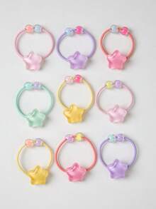 10pcs/Set Girls Candy Color Star Hair Scrunchies, Random Colors, Cute Princess Style, High Elasticity, Durable, Non-Damaging Hair Ties, Suitable For Ponytail, Buns, Everyday Use - Multicolor - View 2