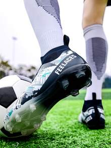 Tacos de fútbol para hombres Zapatos con clavos para niños y jóvenes Zapatillas de entrenamiento profesional para césped, interior y exterior - Blanco - Ver 4