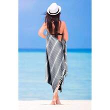 Turkish Beach Towel -Large Beach Towels Oversized 2 Pack - Soft Durable Compact Lightweight Quick Dry Sand Free Bath Pool Towel Set For Beach Gifts  Vacation Travel - Black - 黑色的 - 查看 5
