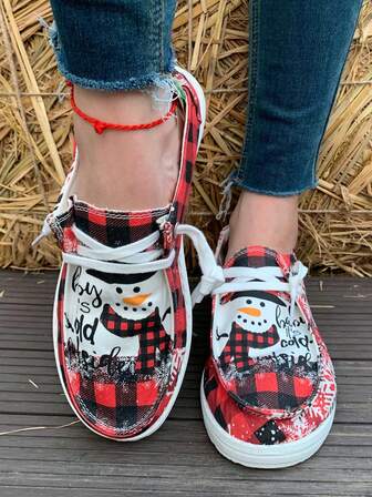 Dam Höst/Vinter Nya Mångsidiga Casual Sportskor, Julklapp/Jultomte Julgranstryck, Rund Tå Utomhusskor, Lätta Låga Sneakers För Pargatan, Nattklubb, Samlingar