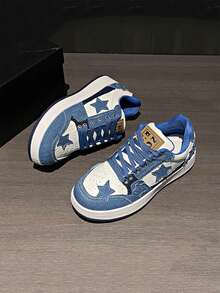 1 Pair New Fashionable Star Printed Casual Sneakers, Sports Shoes For Youths