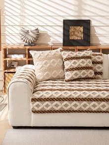 1 pieza Funda de cojín de sofá acolchada y gruesa para otoño/invierno, de color café oscuro, moderna y minimalista, antideslizante, a prueba de polvo y lavable, suave y resistente a la decoloración, protectora para mascotas, ajustable para sofá en forma de L, sofá de 1/2/3/4 plazas, adecuada para dormitorio, oficina y sala de estar