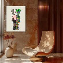 Framed 1pc Frame  Kaw Art Poster - Vibrant Cartoon-Style Canvas Wall Art,Perfect For Bedroom Decor & Gift For Friends, Minimalist Beige Background With Colorful Accessorie - 彩色 - 查看 4