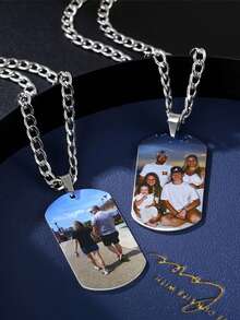 Personalized Photo Necklace, Custom Color Photo Necklace, Stainless Steel Personalized Photo Pendant, Hip Hop Punk Style Jewelry, Stainless Steel Silver, Gold Thick Chain Necklace, Couple Jewelry, Couple Photo, Family Photo, Anniversary, Birthday, Wedding Gift, Unisex Necklace