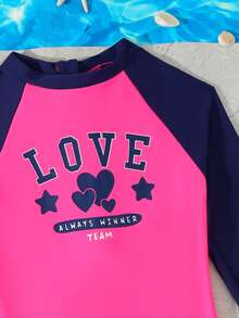 NB VEST Children's Swimsuit With Long Sleeves And Love Print 2025 I3616 - Màu xanh hải quân - Xem 4