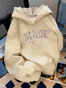 Sudadera con capucha informal con estampado de letras, otoño/invierno