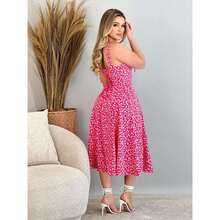HIGH QUALITY ROMANTIC FLORAL MIDI DRESS - Hot Pink - View 1