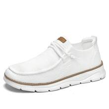 Mens Casual Slip In Boat Shoes Fashion Lightweight Slip On Loafers Walking Dress Sneakers Work Mesh Oxfords Soft Sole - trắng - Xem 7