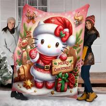 Sanrio 1 pieza Manta de franela de Sanrio My Melody - Estampado de dibujos animados lindo, apto para todas las estaciones, ideal para acampar, viajar, sofá, dormitorio y uso en la oficina, regalo de Navidad