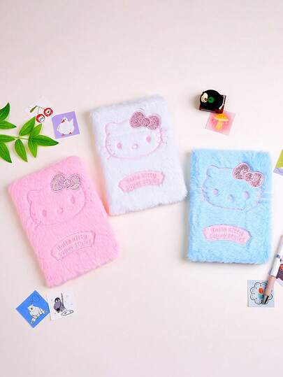 Sanrio 1pc Hello Kitty Plush Notebook, Candy Colored Diary Plush Book, Student Monthly And Weekly Planner Diary Notebook, Handmade DIY Handbook, Cute Cartoon Design, Pastel Colors, Perfect For Travel Records, School And Office Notes | Ideal Gift For Friends