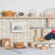 1 pieza Adhesivo de PVC para cocina, pegatina de pared con patrón geométrico retro plano, apta para pared, piso, zócalo, decoración de molduras, decoración de azulejos, decoración del hogar, cocina, sala de estar, baño, dormitorio, oficina - Multicolor - Ver 6