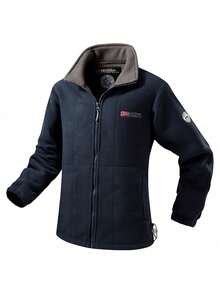 Men's Autumn/Winter Stand Collar Fleece Jacket, Double-Sided Sherpa Lining, Business Casual Thick Warm Couple Outerwear - Navy Blue - View 3