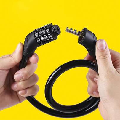 便携式自行车锁，带四位密码、可调密码、山地自行车密码和钢缆锁