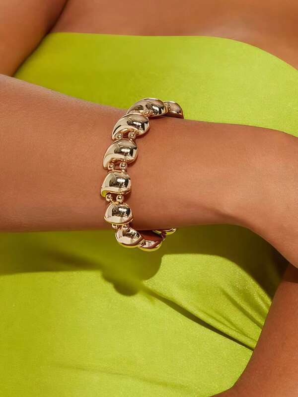 1pc Elegant Teardrop Double-Layer Elastic Beaded Bracelet For Women, Suitable For Daily Wear, Designed Specifically For Ladies, Women's Gold Bead Bracelet, Women's Stackable Bangle