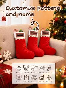 Personalized Red Christmas Stockings, Custom Name Christmas Stocking Decoration, Holiday Decor, Christmas Tree Decor, Customizable, Room Decor, Christmas, Christmas Gifts, Merry Christmas, Festive Stockings For Stairs Fireplace, Men, Women, Friends, Mam, Dad - Style B - View 1