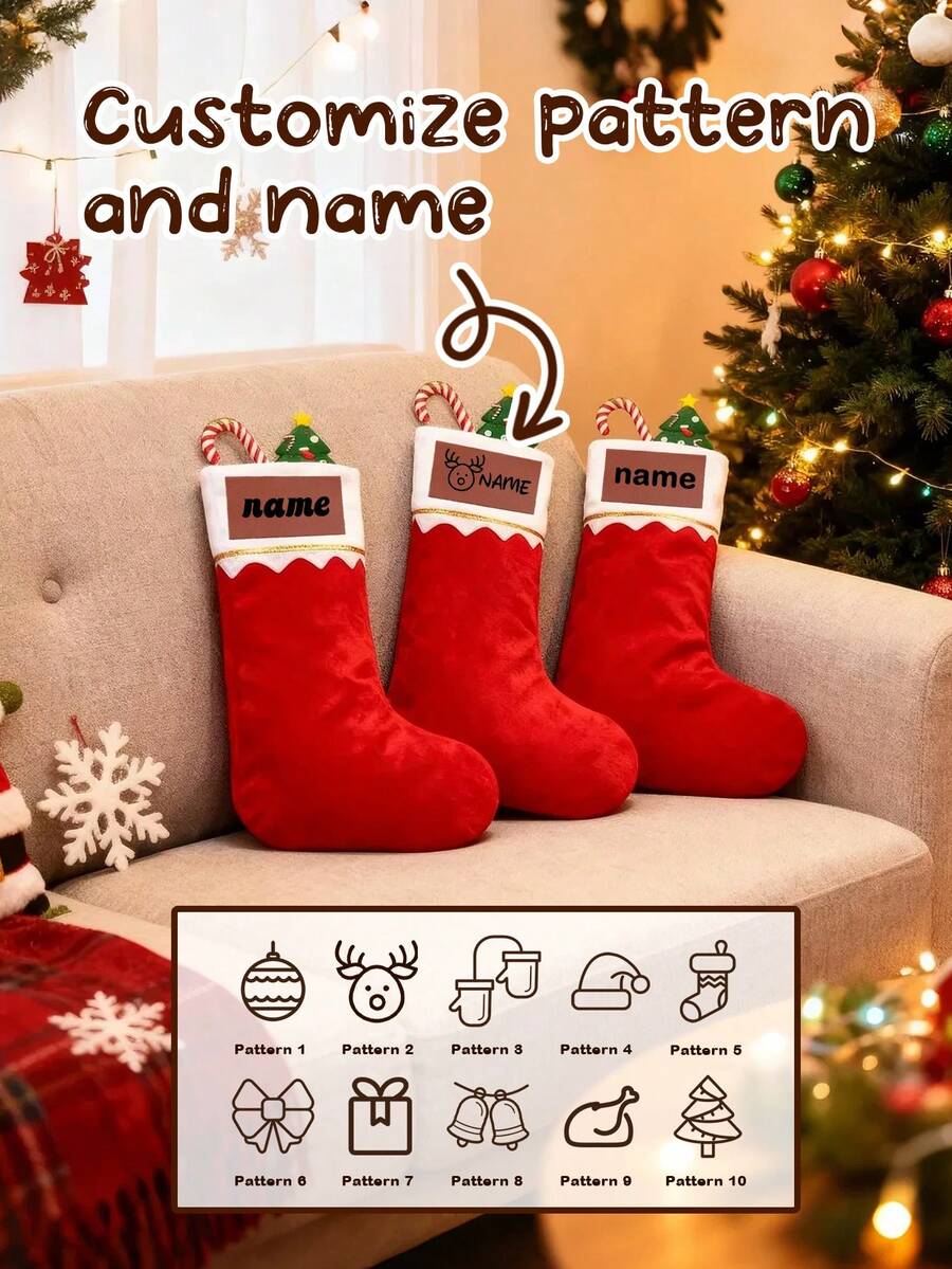Personalized Red Christmas Stockings, Custom Name Christmas Stocking Decoration, Holiday Decor, Christmas Tree Decor, Customizable, Room Decor, Christmas, Christmas Gifts, Merry Christmas, Festive Stockings For Stairs Fireplace, Men, Women, Friends, Mam, Dad - Style B - View 1