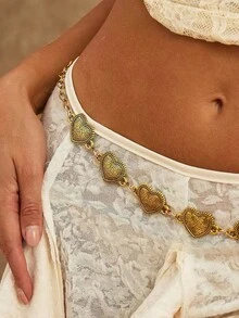 1pc Bohemian Vintage Metal Heart Shaped Gold Waist Chain, Fashionable Niche Design Chain Waist Belt, Versatile Gold Jewelry Waist Belt, Suitable For Women's Daily Wear And Gatherings