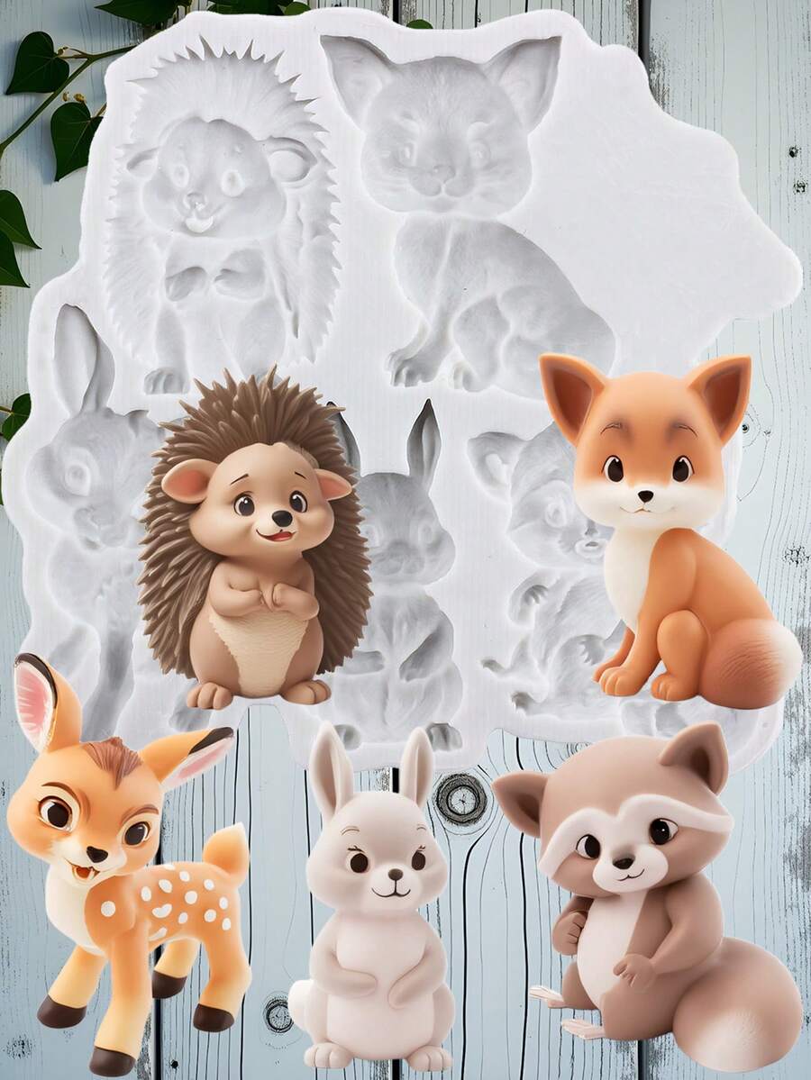 Khuôn silicon hình thỏ sóc cáo, khuôn fondant hươu nai, trang trí bánh theo chủ đề động vật, đồ trang trí bánh cupcake, kẹo sô cô la, đất sét polymer, kẹo cao su - Xám - Xem 1