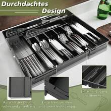 Besteckkasten Ausziehbarer Besteckkasten für Küchenschubladen Besteckeinsatz Breite von 30 auf 53 cm Schubladen-Utensilien-Organizer für Küche Verstellbarer Besteckkasten für Schubladen Besteck Spoon Gabeln Messer Geeignet zur Aufbewahrung von Kosmetika und Schreibwaren - Schwarz - Übersicht 7