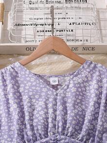 Left Mama Elegant Casual Ditsy Floral Long Sleeve Dress For Teen Girl Spring/Autumn - Purple - View 3