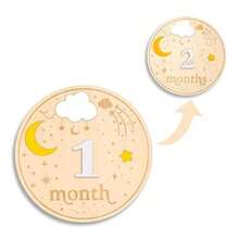 1 Set Double-Sided Baby Monthly Milestone Markers, 1-12 Months Baby Monthly Discs, Hello World Newborn Sign, Wooden Monthly Photo Props Keepsake, Baby Announcement Signs, New Parents Welcome Baby Party Gifts - Wood Color - View 3