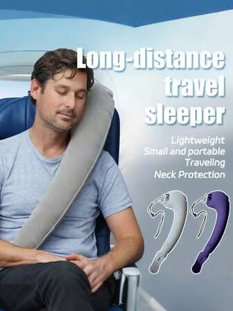 1/2 件套带臂吊带的头颈枕，简易折叠旅行枕，可固定在飞机和汽车座椅上，轻便的便携式旅行配件，适用于汽车飞机海上，适用于支撑头部、身体和手臂，提供倾斜支撑，完美平衡的睡眠系统