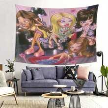 Br1atz Girls Tapestry - Vibrant Cartoon Print Wall Hanging For Bedroom, Living Room, Or Office Decor - Perfect Gift For Birthdays, Holidays, And Special Occasions - Peach Light Beige Fabric, Horizontal Design, Girls Bedroom Decor - 彩色 - 查看 4