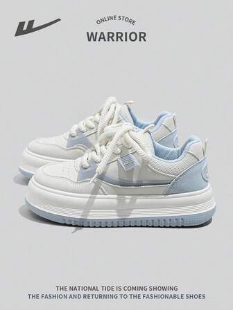 WARRIOR 1 Pair Women's Casual Canvas Sneakers, Front Tie Design, Thick Sole, Anti-Slip Soft Bottom, Low-Top Outdoor Sports Leisure White Shoes