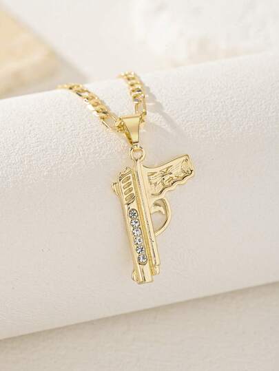 1pc Stylish Rhinestone Handgun Pendant Necklace, Fashion Street Style Party Holiday Date Accessory Daily Decor/Gift, Unisex Pendant Necklace, Suitable For Gifting And Daily Wear, Suitable For Women, Commute, Date, Party, Holiday, Gift For Girlfriend And Teacher Birthday