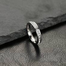 Cross-Border European And American Stainless Steel Jewelry Single And Double Row Starry Square  Titanium Steel Couple Rings For Women Manufacturer - Vàng (kim cương 8mm hai hàng) - Xem 2