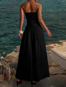 Onicee 夏季连衣裙，黑色性感波西米亚镂空A字连衣裙，优雅无袖派对连衣裙，适合情人节、约会、聚会、派对、旅行、度假、海滩等场合。 - 黑色 - 查看 3