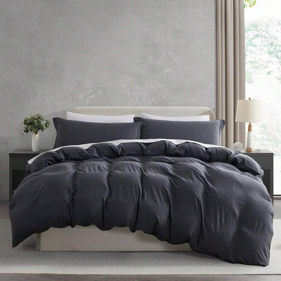 Soft Prewashed California King Duvet Cover Set, 3 Piece, Zipper Closure, 104x98 Inches Duvet Cover And 2 Pillow Shams - No Comforter, In 2025 - 深灰色(無被子) - 查看 1